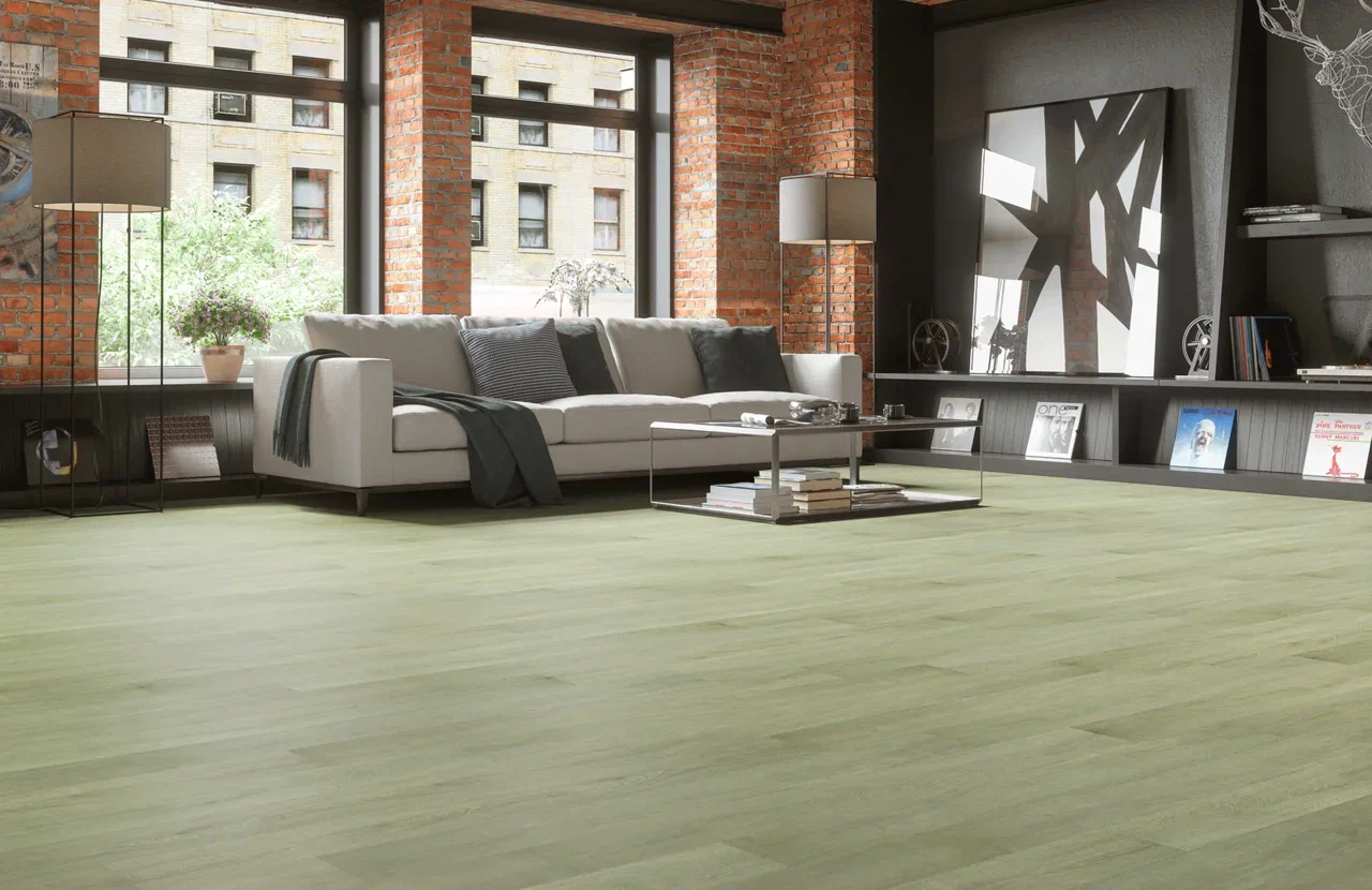 Кварцвиниловый SPC ламинат Home Expert Natural Дуб Утренний лес 2180-03 1220×150×3,5 фото в интерьере